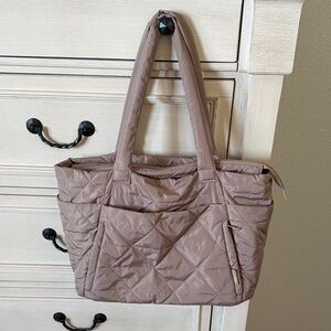 Bagsmart Quilted Tote in Taupe